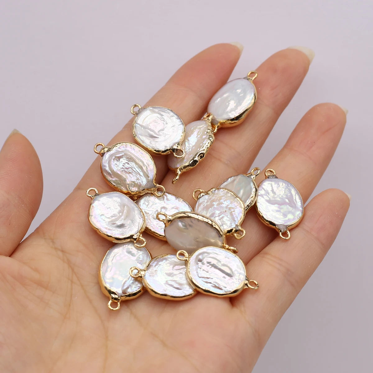 2pc Natural Oval Baroque Pearl Pendants Gold Plated Double Hole Connector for Fashion Jewelry Making Diy Women Necklace Bracelet