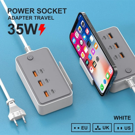 35W USB Type C Quick Charge Power Socket with Telescopic Holder and 3 USB Ports for Fast Charging Phones and Tablets