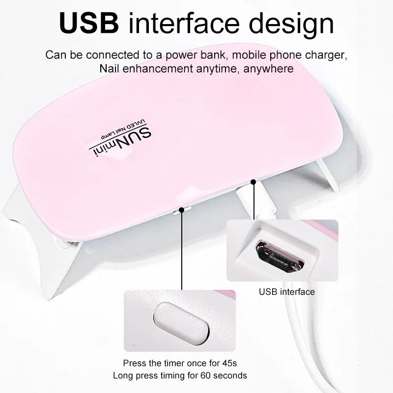 6W Mini Nail Dryer Machine Portable UV Lamp With USB Cable