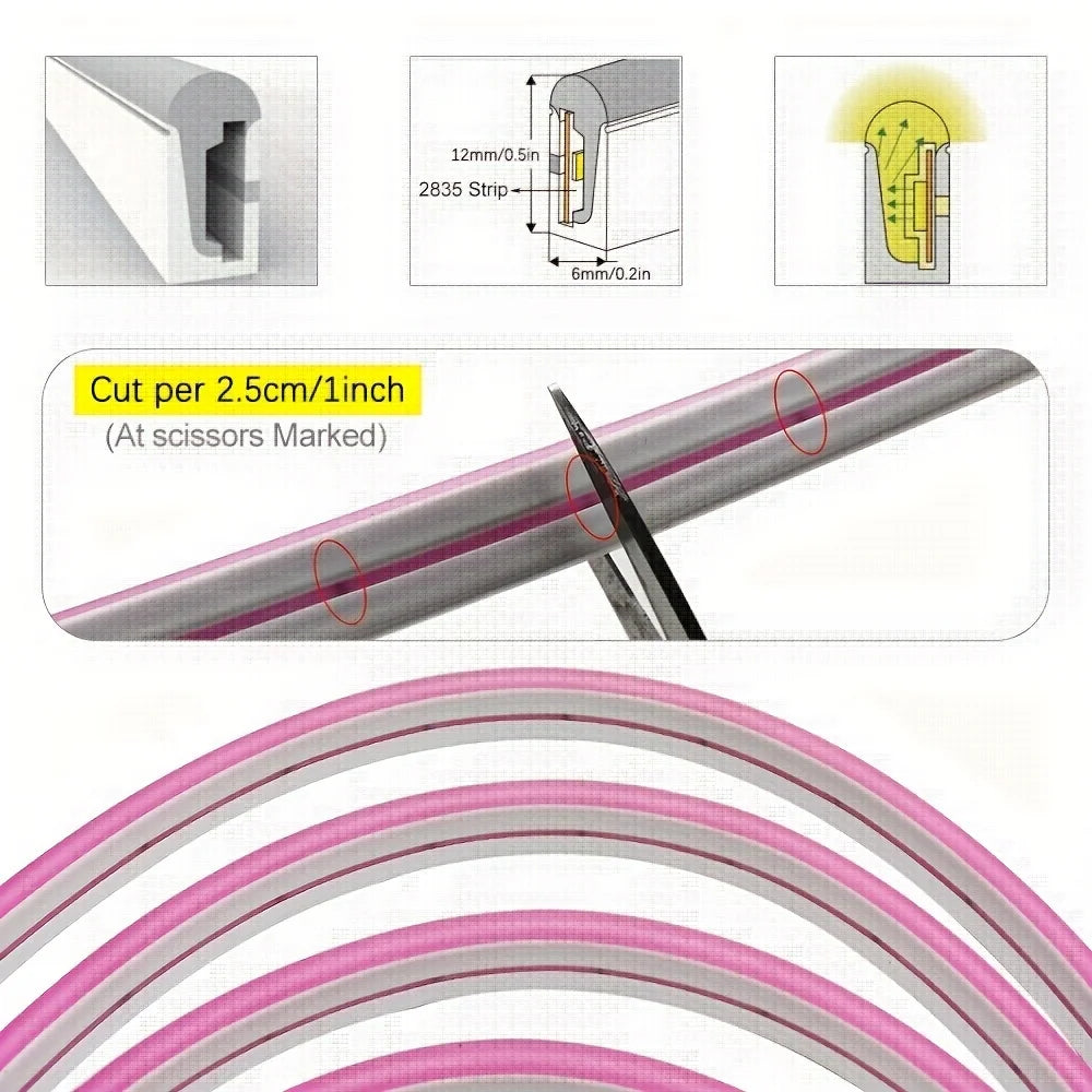 Neon LED Strip Light 5M 600 LEDs Waterproof Flexible Silicone Lamp