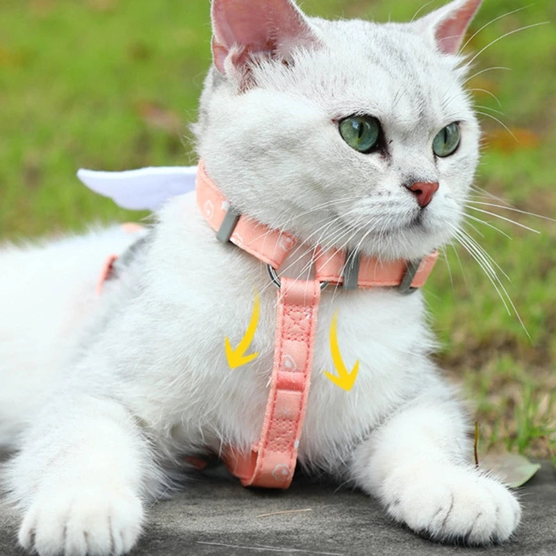 Adjustable Cat Leash Cat Harness and Leash for Walking Escape Proof No Pull Cartoon Wing Strap Soft Leash Photo Props