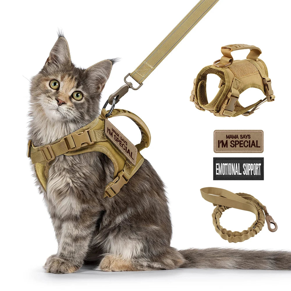 Tactical Cat Harness Leash with 2 Patches Small Dog Puppy Vest Straps with Handle Working Training Adjustable Pet Accessories