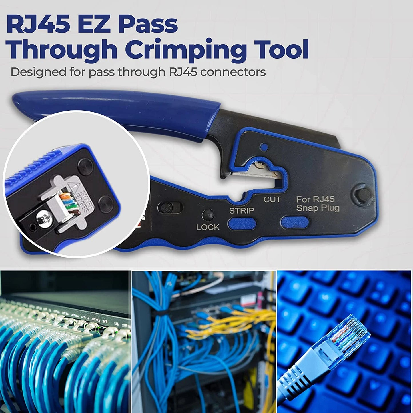 ZoeRax RJ45 Crimp Tool Pass Through Crimper Cutter for Cat6a Cat6 Cat5 8P8C Modular Connector Ethernet All-in-one Wire Tool