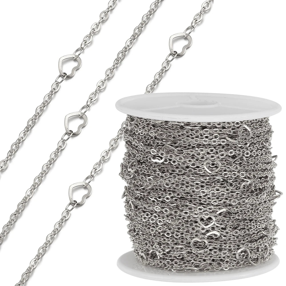 1Meter Stainless Steel Gold Love Heart Link Chain DIY Jewelry