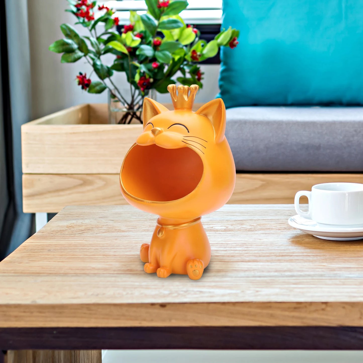 Lucky Cat Statue Decoration Resin Big Mouths Cat Key Box Cute Desktop Storage Accessories