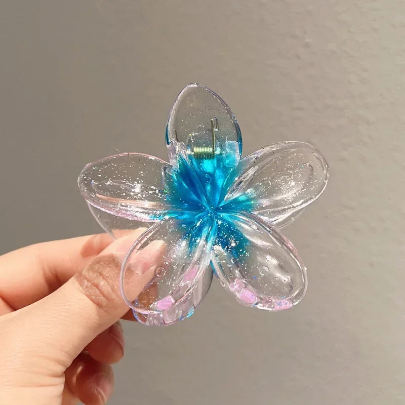 New Fashion Sparkling Flower Claw Clip for Women Transparent Sweet Ponytail Shark Clip Versatile Girl Hair Accessories