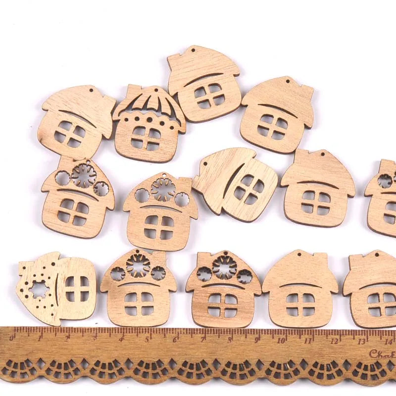 Bear Flower House Natural Wooden Chips for DIY Scrapbooking