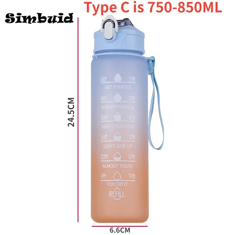 600ML Sports Water Bottle with Time Marker Leak-proof Fitness Cup