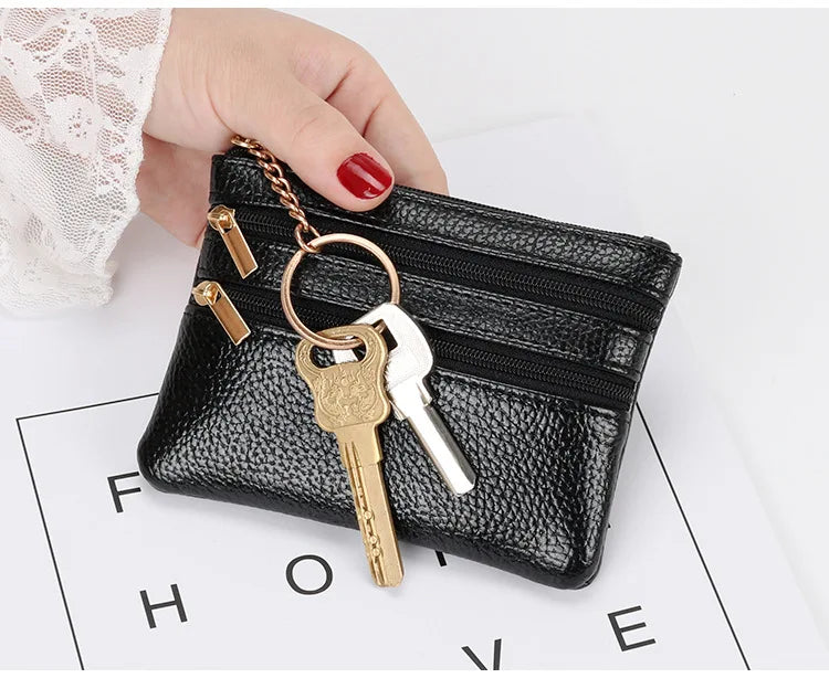 Zero Wallet Women's Short PU Leather Small Wallet Multifunctional Card Bag Soft Leather Key Bag Zipper Bag