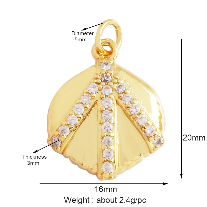 Fish Monta Ray Sea Conch Shell Coral Charm Pendant Gold Plated Zircon Jewelry