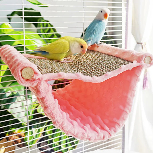 Warm Plush Bird Hammock Parrot Hanging Bed Rattan Bird Sleeping Bed Double Layer Parrot Hamster Hammock Small Pet Supplies
