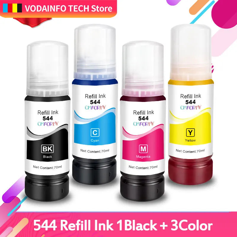 T544 Dye Ink Refill Kit 70ml for Epson EcoTank Printers L3150 L3110 L3100 L3210 L3250 L1110 5190