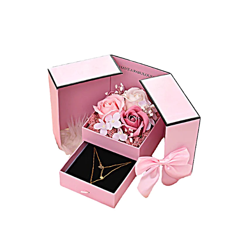 Rose Jewelry Gift Box Bow Packaging Luxury Double Door Drawer Necklace For Girlfriend Mom Simulation Flower Creative Romantic