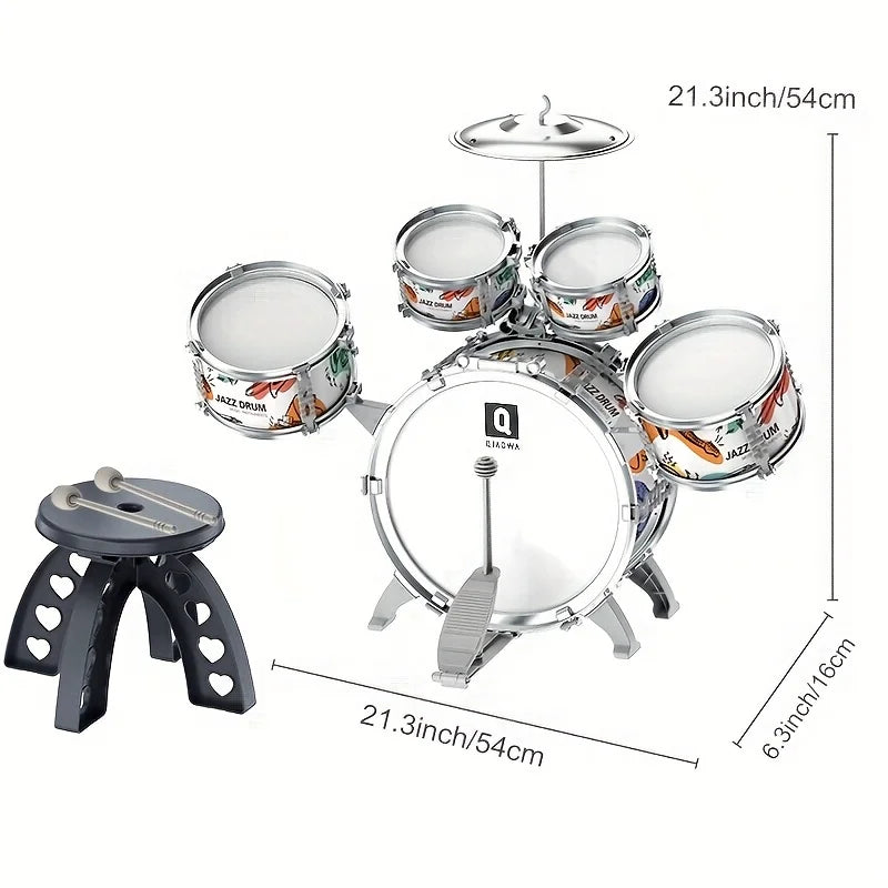 Kids Jazz Drum Set for Toddlers with Stool and Pedal Educational Musical Instruments Gift for Boys