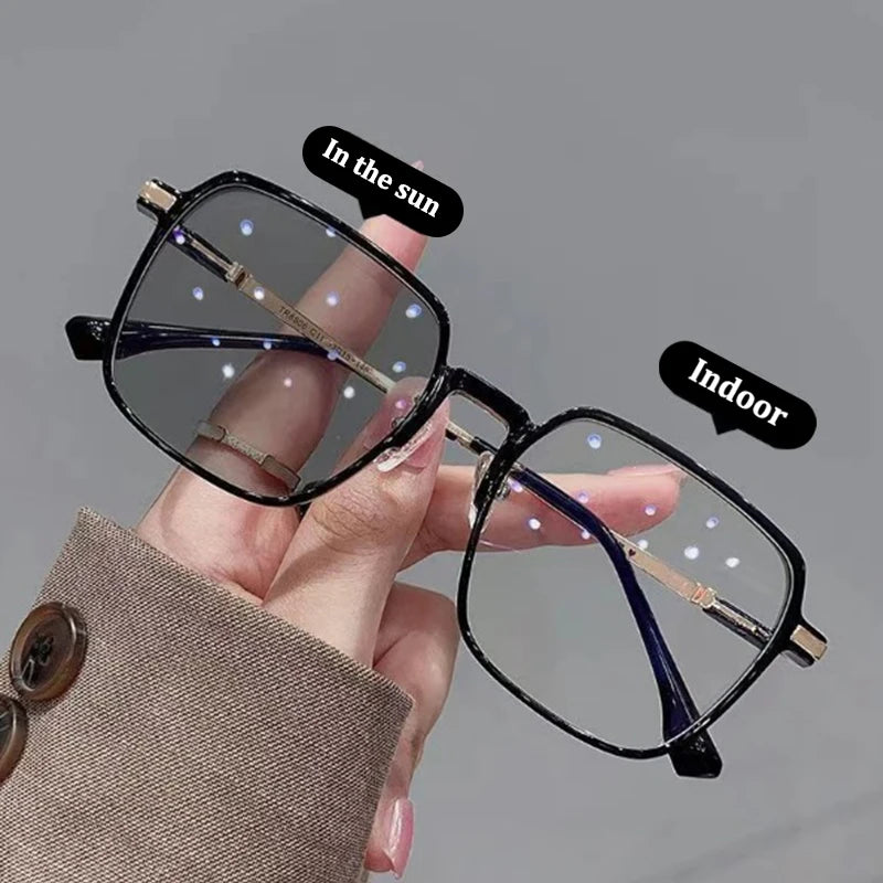 New Photochromic Glasses Anti Blue Glasses Men Women Color Changing Eyeglasses Anti UV Sunglasses Square Clear Frame Eyewear