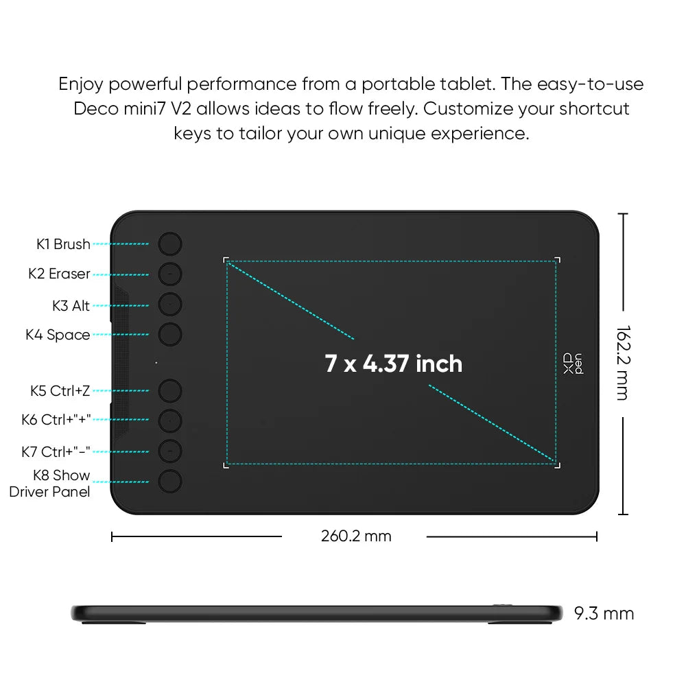 Drawing Tablet XPPen Pen Tablet Deco Mini7 V2 with Tilt Function 8 Keys 16384 Levels Graphics Tablet for Android Mac Windows