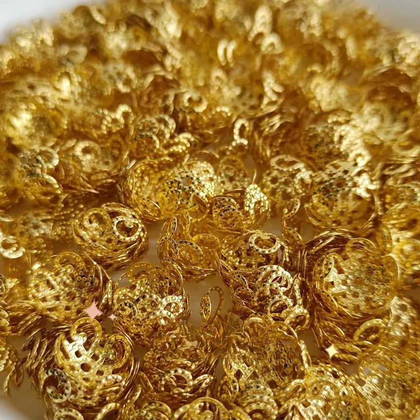 200/600pcs 10mm Five Petals Flower Filigree Bead Caps for Jewelry Making