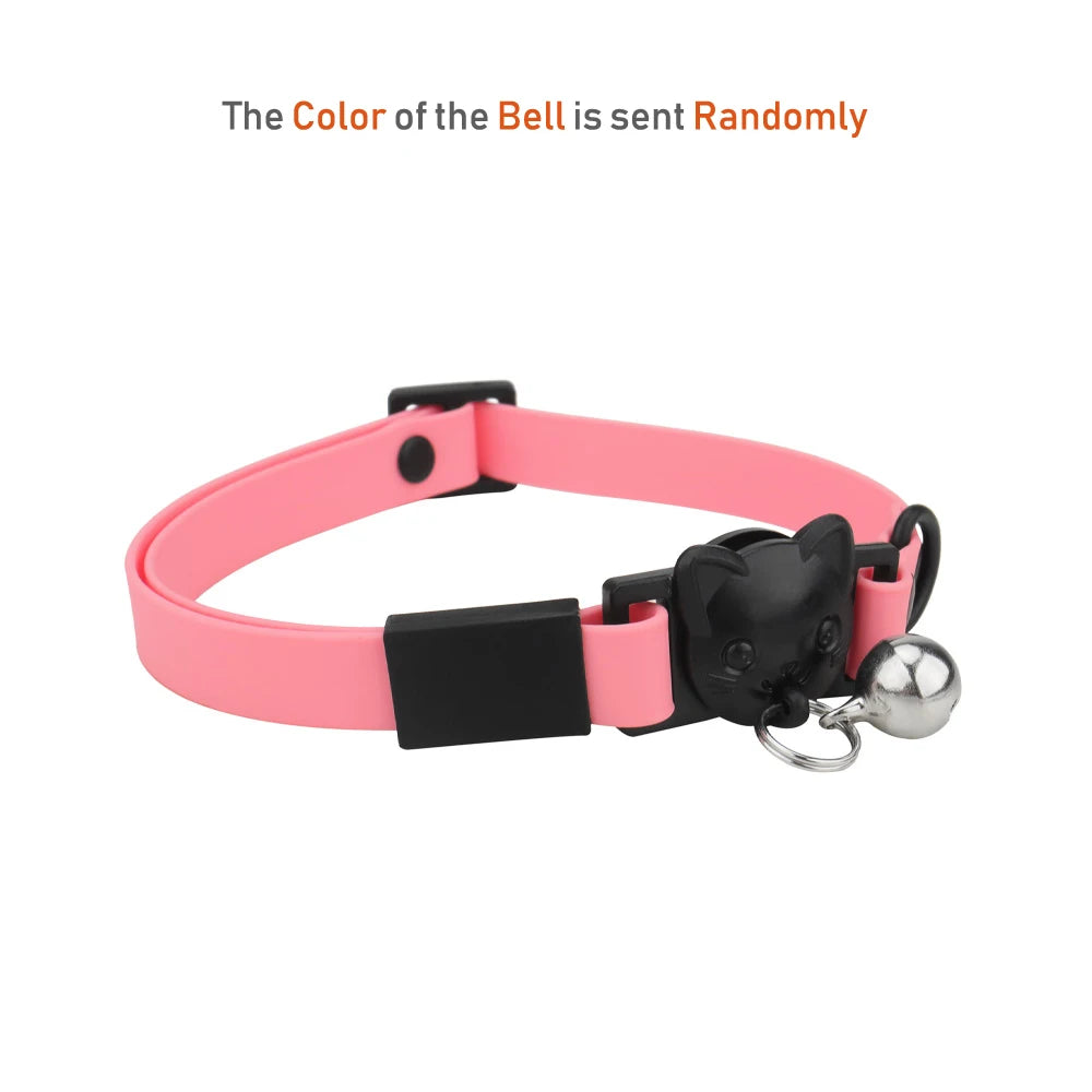 Pet Cat Collar Necklace With Small Bell PVC Waterproof Adjustable Kitten Collar Candy Color