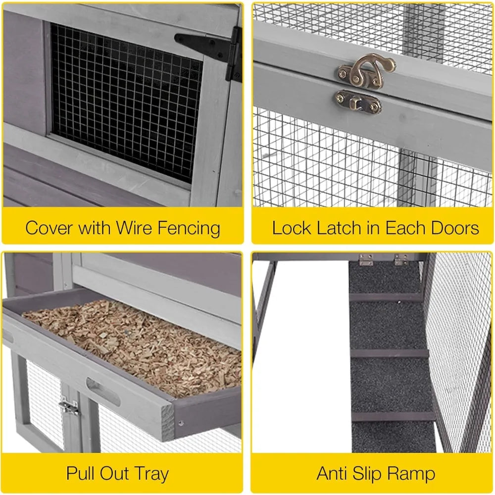 Chicken Coop for 2-4 Chickens Expandable Mobile Chicken House for Outdoor with Wheels Pull-Out Tray No Leakage Nesting Box Chick