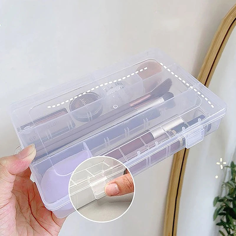 Portable Cosmetic Storage Box For Lipstick Eye Shadow Makeup Brush Multi Card Slot Clear Sundry Organizer With Dust-proof Cover