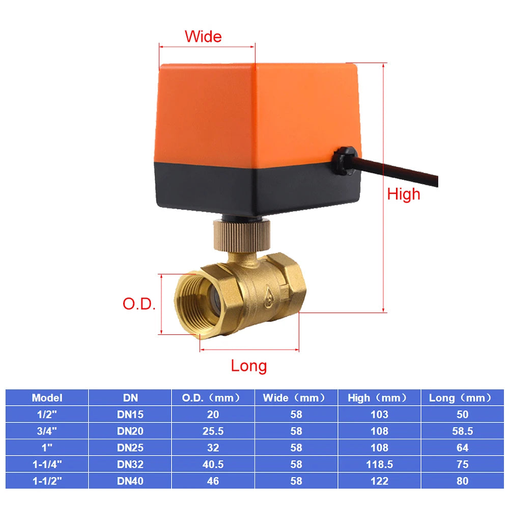 Válvula de bola motorizada de dos vías de latón de 1/2" 3/4" 1" DN15/DN20/DN25 Válvula solenoide eléctrica de dos controles de tres cables 220 V CA 12 V CC