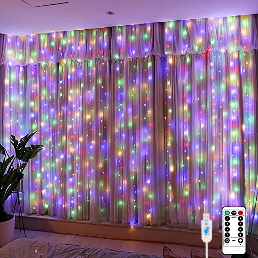 LED Curtain Garland Lights 8 Modes USB Power Remote Control Waterproof Fairy Light  Festive Lighting Wedding Christmas Decor