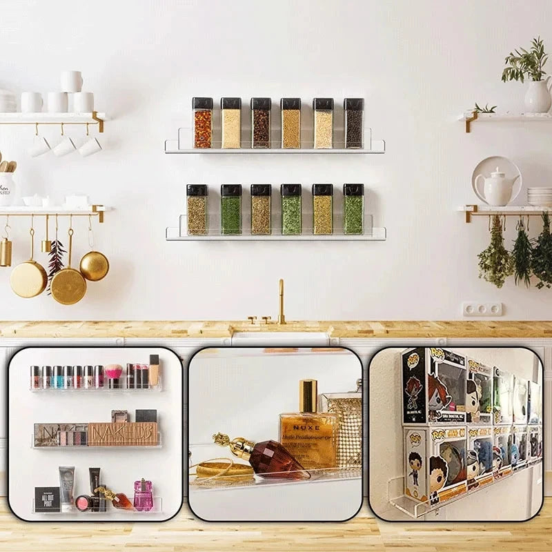 1pc Clear Acrylic Storage Rack Wall Mounted Shelf for Makeup, Books, and Organizing