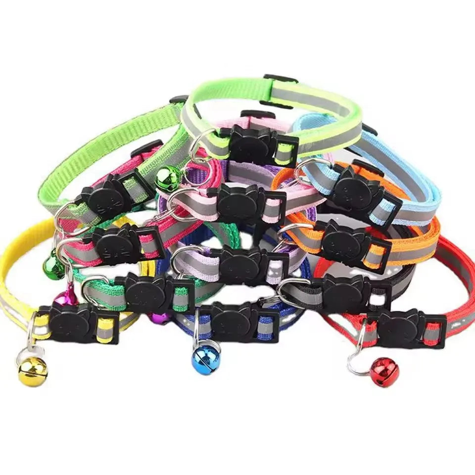 Reflective Breakaway Cat Collar Neck Ring Necklace Newborn Puppy Dog ID Collar Colorful Bell Collar for Cats Pet Kitten Products