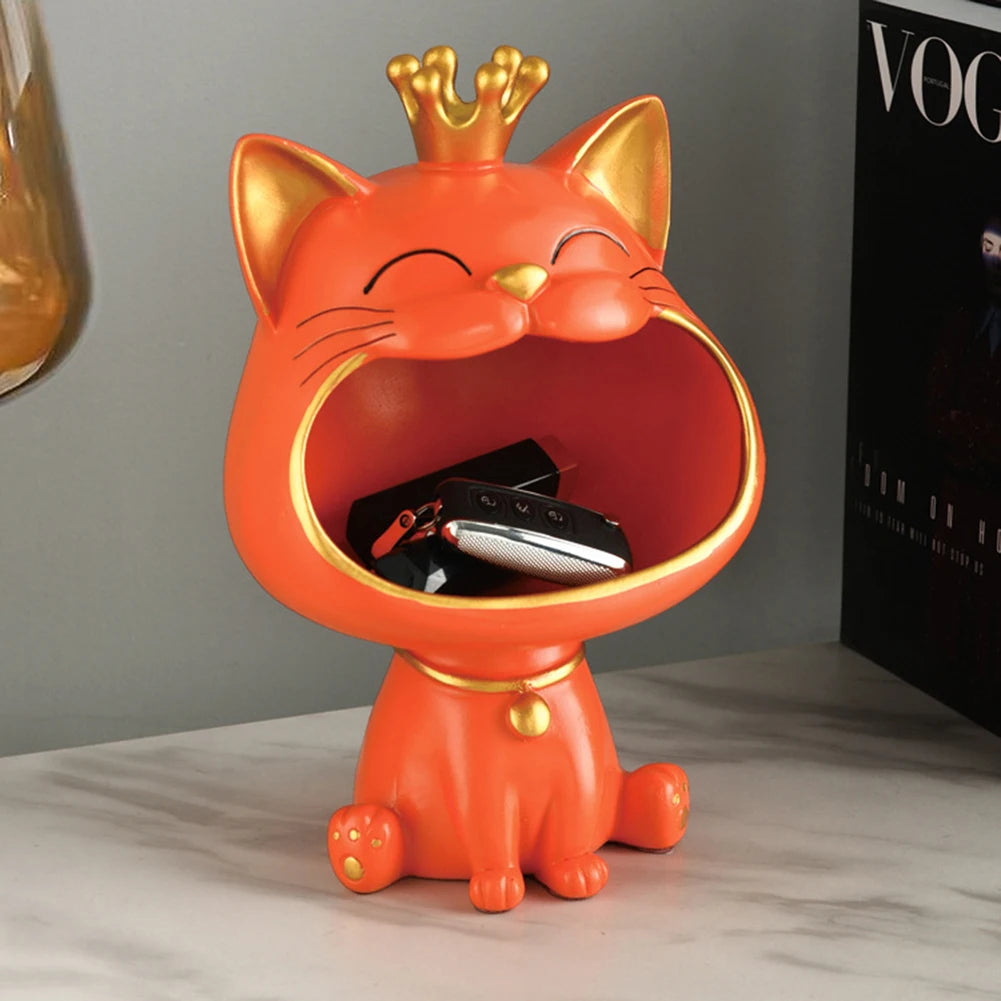 Lucky Cat Statue Decoration Resin Big Mouths Cat Key Box Cute Desktop Storage Accessories