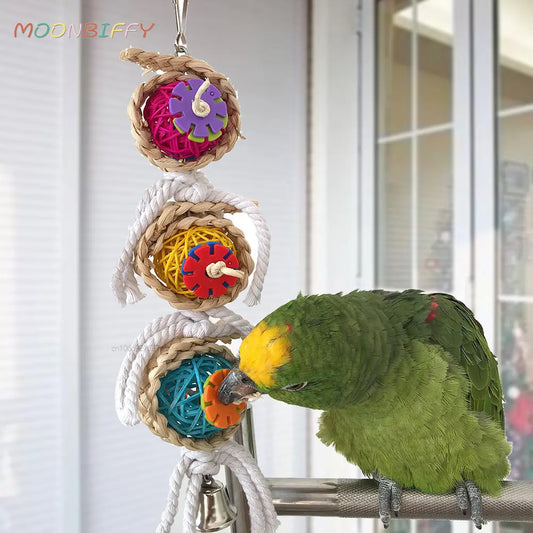 Pet Bird Bites Parrot Climb Chew Toys Hanging Cockatiel Parakeet Swing Cage Bird Chew Toys with Bell Pet Bird Toys Gifts