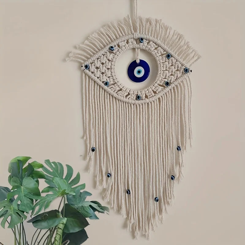 Macrame Wall Hanging Handmade Turkish Evil Eye Pendant Tapestry Nazar Decoration for Living Room Home Decor Gift