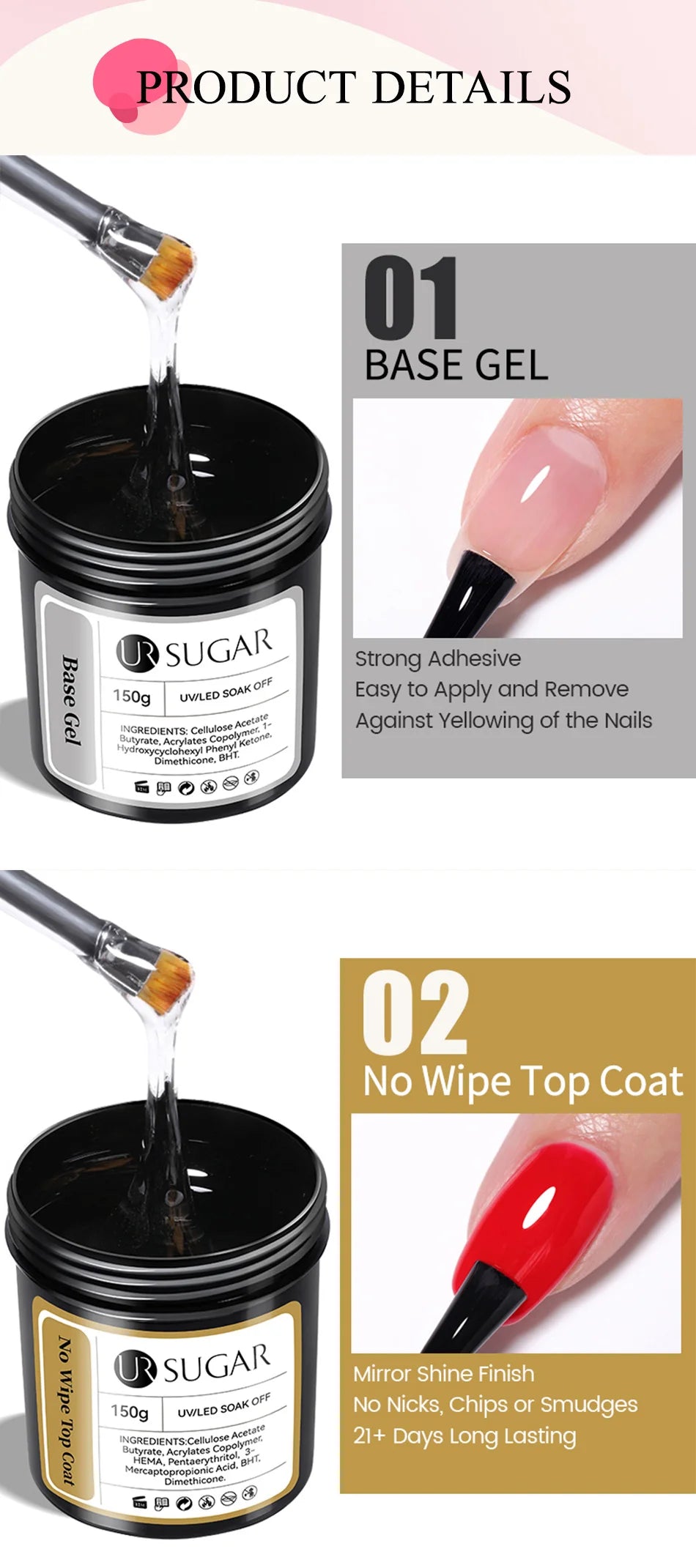 UR SUGAR 150g Semi Permanent Nail Gel Polish Fiber Rubber Base for Acrylic Nail Art Manicure