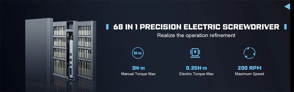 68-in-1 Precision Electric Screwdriver Set with 64 Bits and 5 Torque Settings for iPhone Watch Camera PC