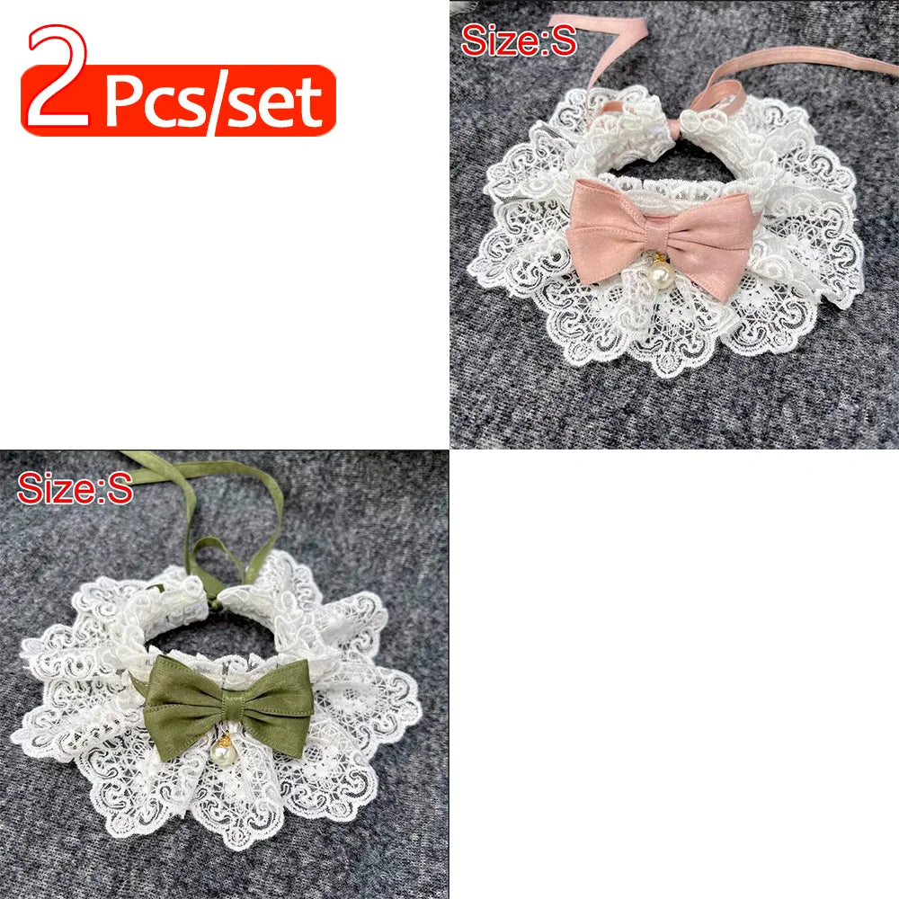 Cute Cat Bow Collar Lace Floral Aesthetic Cats Bowtie Collar Bow Tie Pet Bib for Indoor Cats Kitten and Small Dogs Puppies
