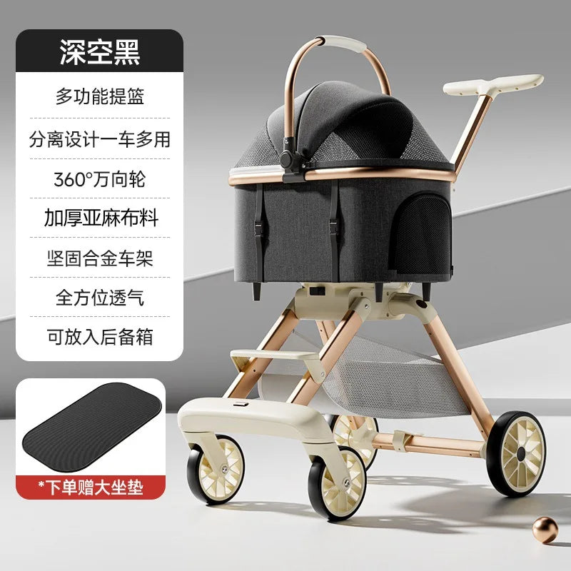 Luxury Pet Stroller 3 in 1  with 4 Wheels for Medium Small Size Dogs and Cats Detachable Carrier for Puppy Kitty Doggie Stroller