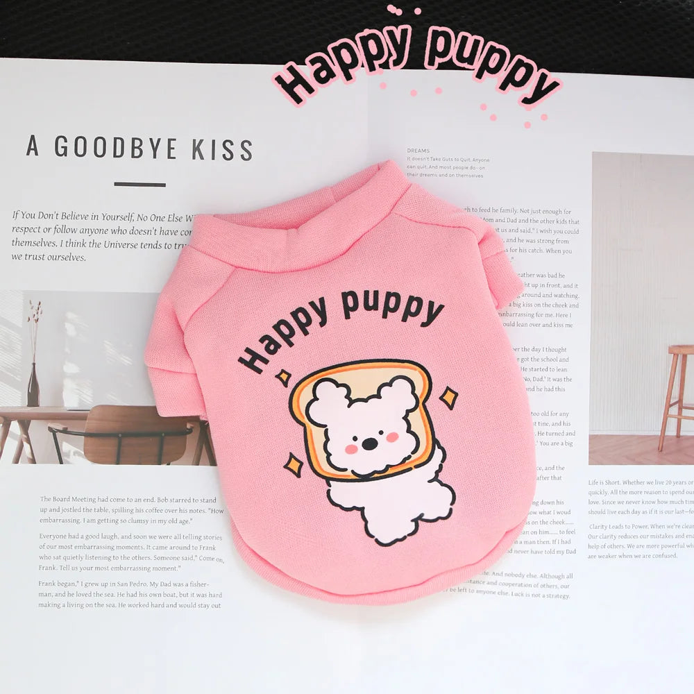 Autumn and winter pet clothes cute little dog cartoon round neck hoodie with plush super cute cat dog universal clothes