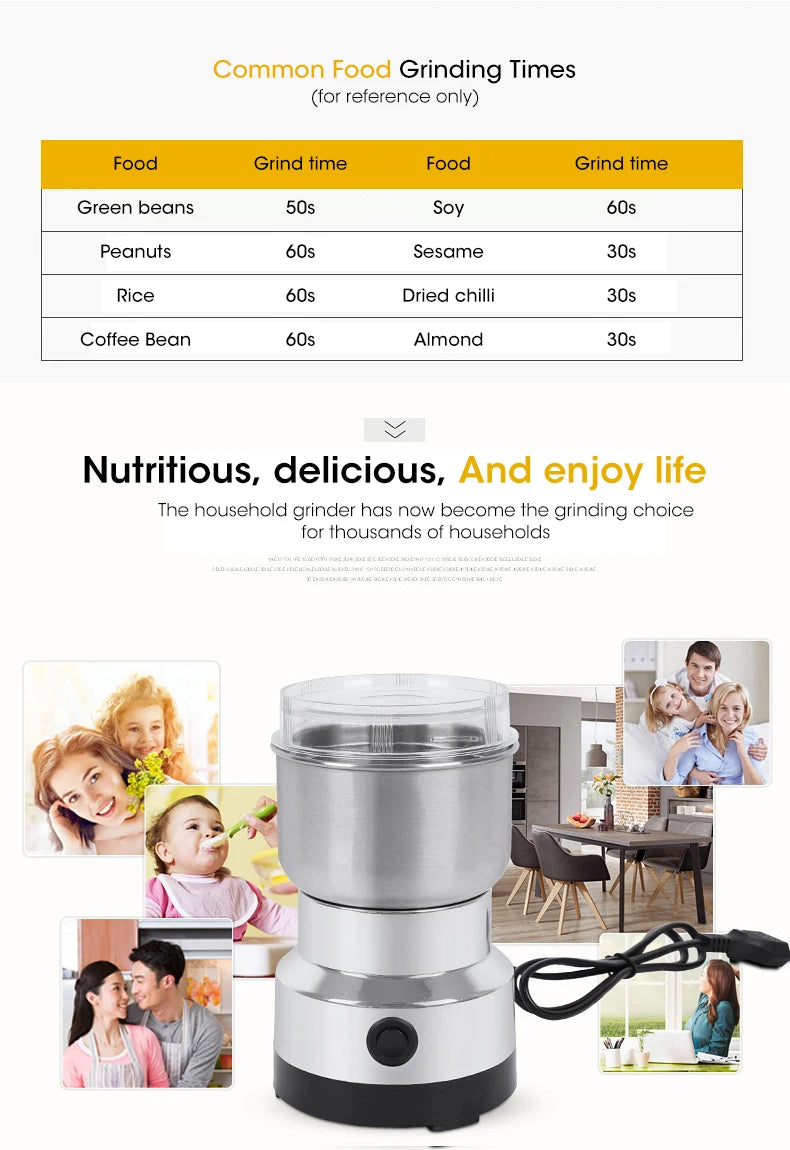 Mini Electric Grinder Household 300ml Ultrafine Food Pulverizer Coffee Spice Grain Mill 2/4 Blades