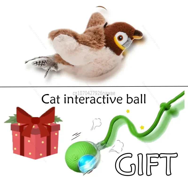 Interactive Cat Toys Rechargeable Electric Chirping Flapping Wings Bird with Catnip Cats Touch-Activated Squeaky Plush Toy Pet
