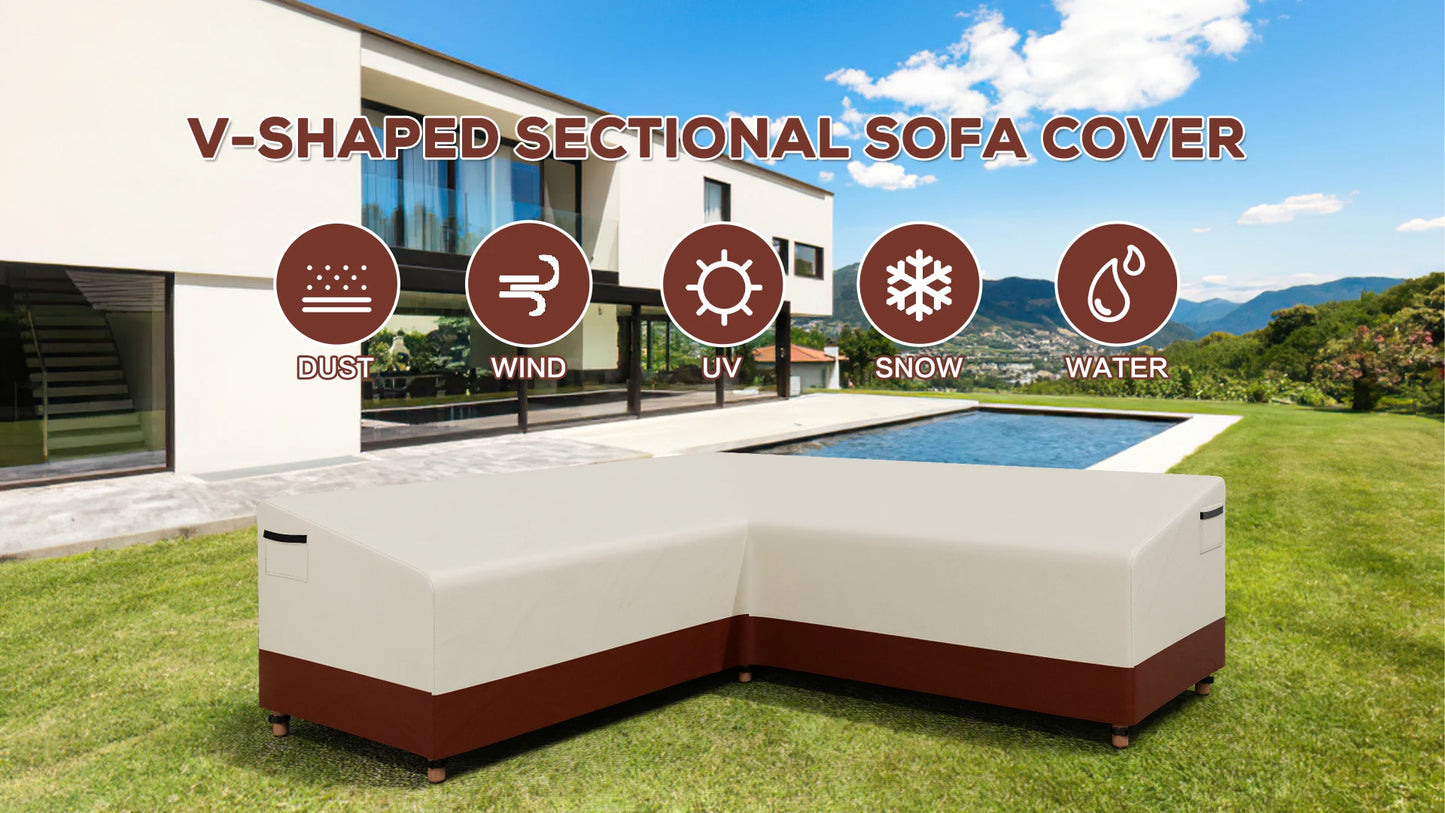 420D Waterproof Outdoor V-Shaped Heavy-Duty Sofa Cover for Sectional Lawn and Patio Furniture