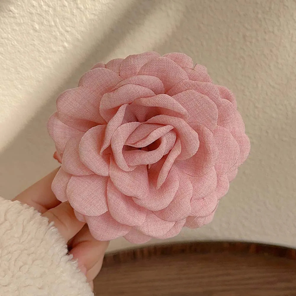 Fashion Satin Rose Flower Large Hair Claw Clip for Women 2024 Spring Summer Trendy Design Korean Colored Hairpin Headdress