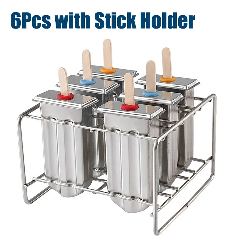 Stainless Steel Popsicle Mold Set – Reusable Ice Lolly Maker with Holder Rack for Homemade Treats