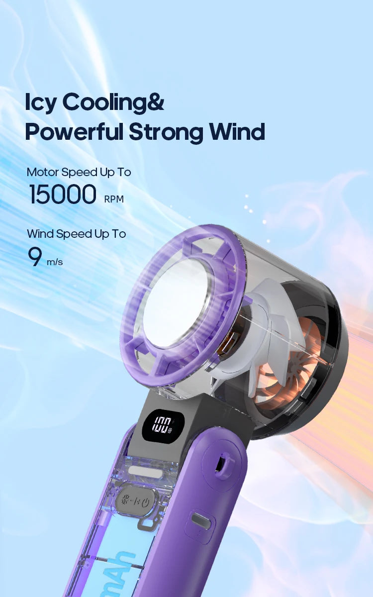Foldable Handheld Turbo Fan – 3600mAh Rechargeable, 100-Speed Cooling for Outdoor Use