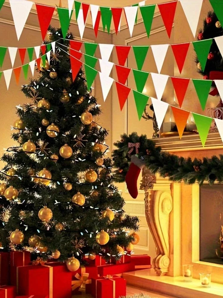 Red White Green Party Bunting 33ft |  Plastic Flags for Christmas Mexican Fiesta | Bulk Stadium Wedding Store Decor