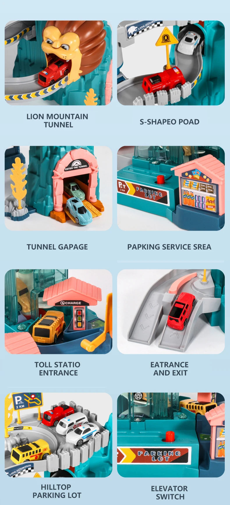 Lion Theme Car Track Set for Kids Educational Racing Toys with Diecast Cars Colorful Fun for Birthdays and Holidays