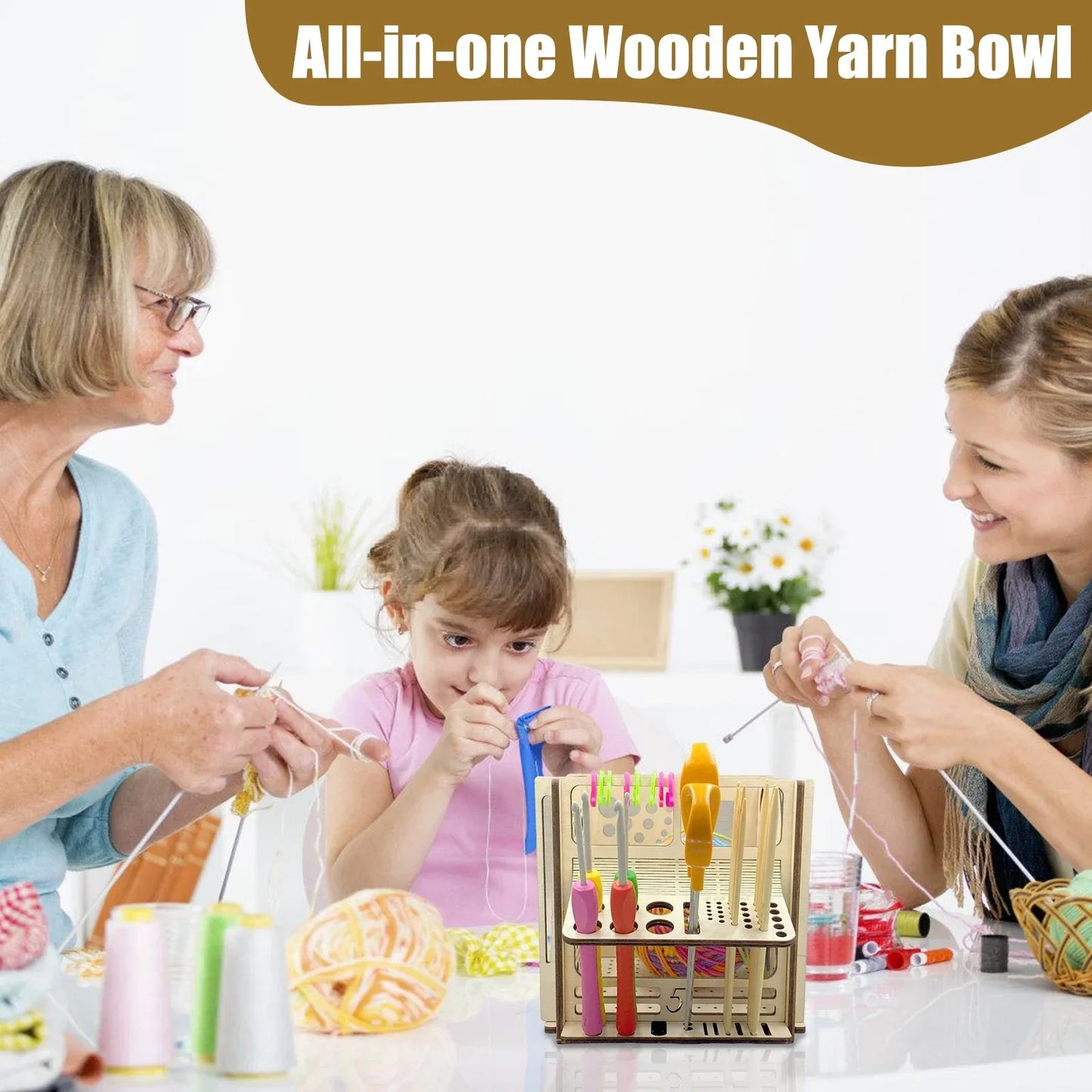 DIY All-In-One Wooden Yarn Bowl Crochet Organizer Holder