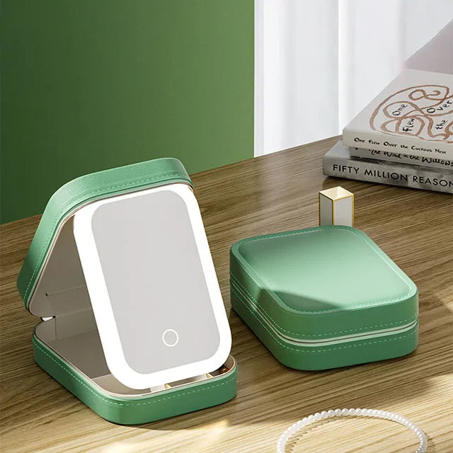 LED Makeup Bag With Mirror And Light Portable Cosmetic Storage For Women Small Lipstick And Brush Organizer