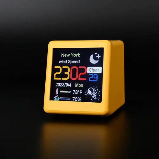 Mini Smart WiFi Weather Station Clock with DIY GIF Animations and Electronic Album for Game Room Decoration