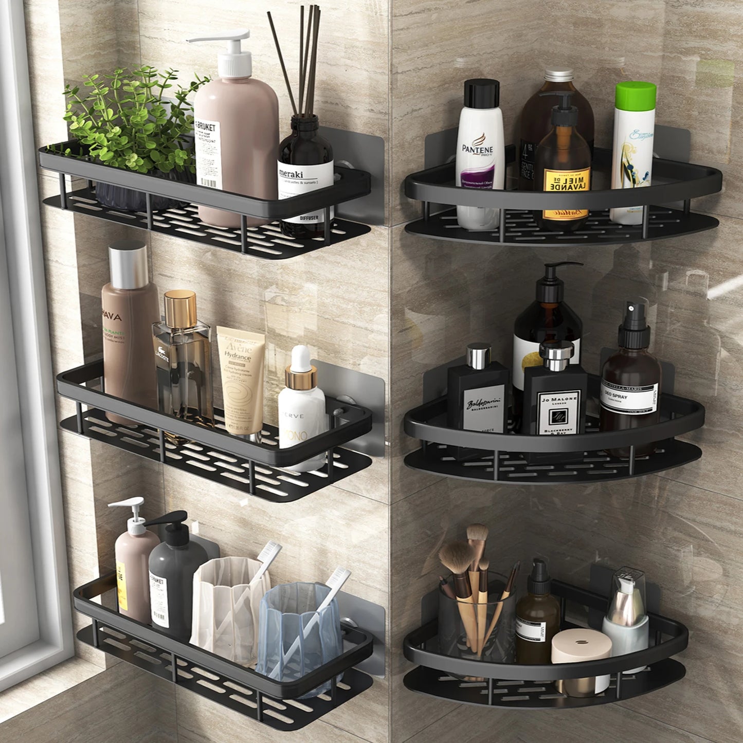 Estante de baño Organizador de almacenamiento de cocina Estante de champú de aleación de aluminio Estante de ducha Accesorios de baño Estante sin taladro