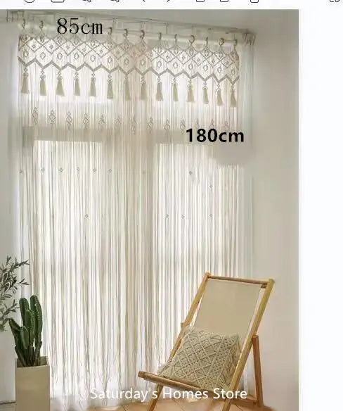 Hand-Woven Macrame Cotton Door Curtain Tapestry Boho Art