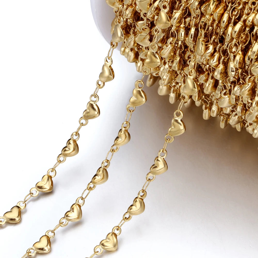 1Meter Stainless Steel Gold Love Heart Link Chain DIY Jewelry